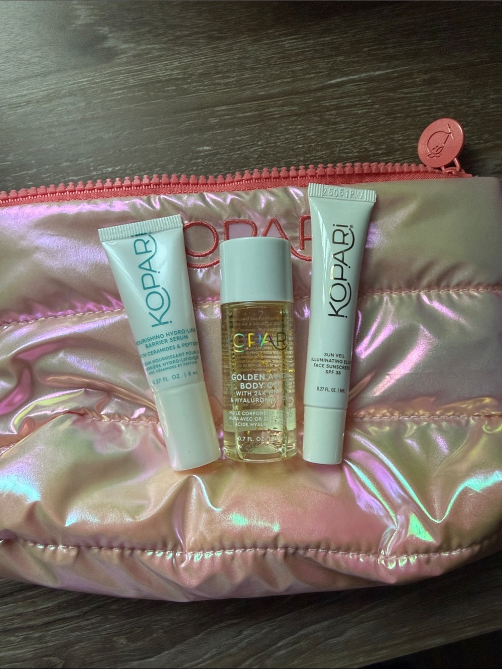 Kopari Iridescent Pink Puffer Cosmetic Pouch - Picture 4 of 4